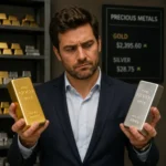 inversor con lingotes de oro y plata