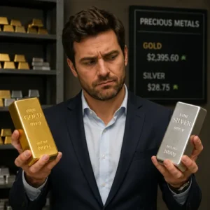 inversor con lingotes de oro y plata